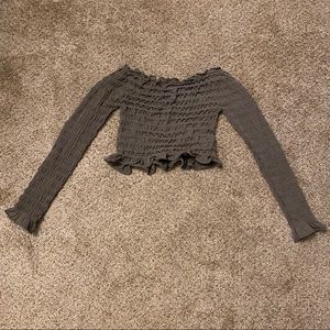 Zara Army Green Off The Shoulder Ruched Crop Top